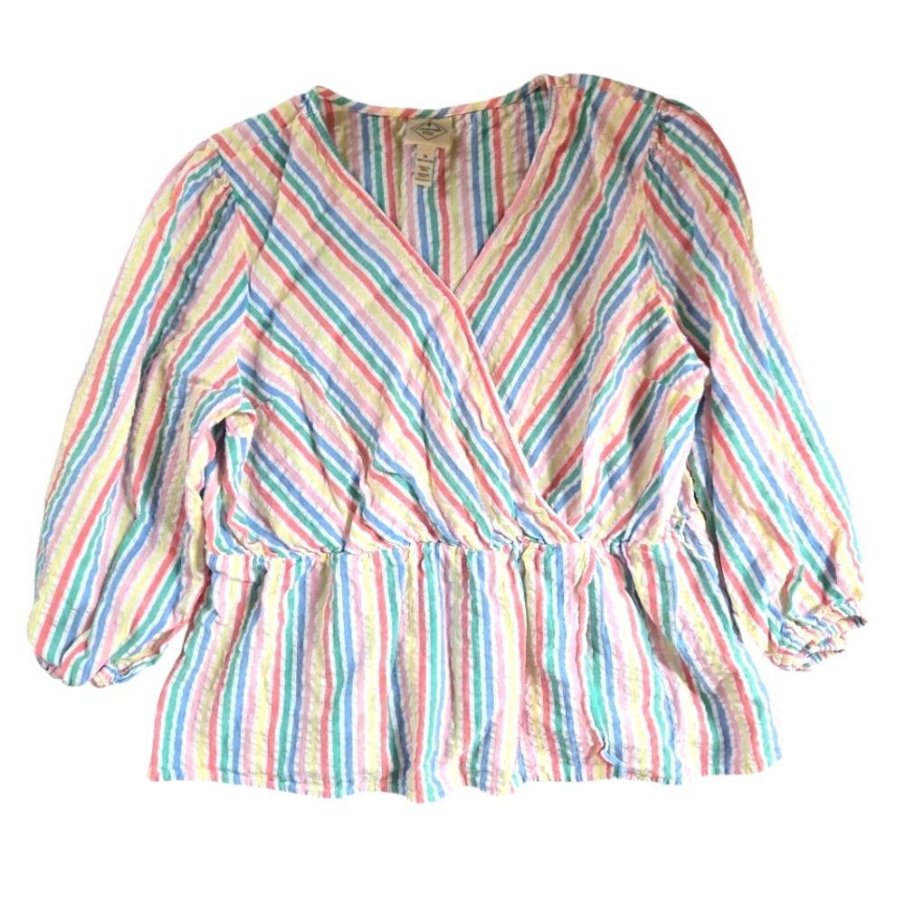 Colorful Striped Women's Peplum Top Size XL 100% Cotton